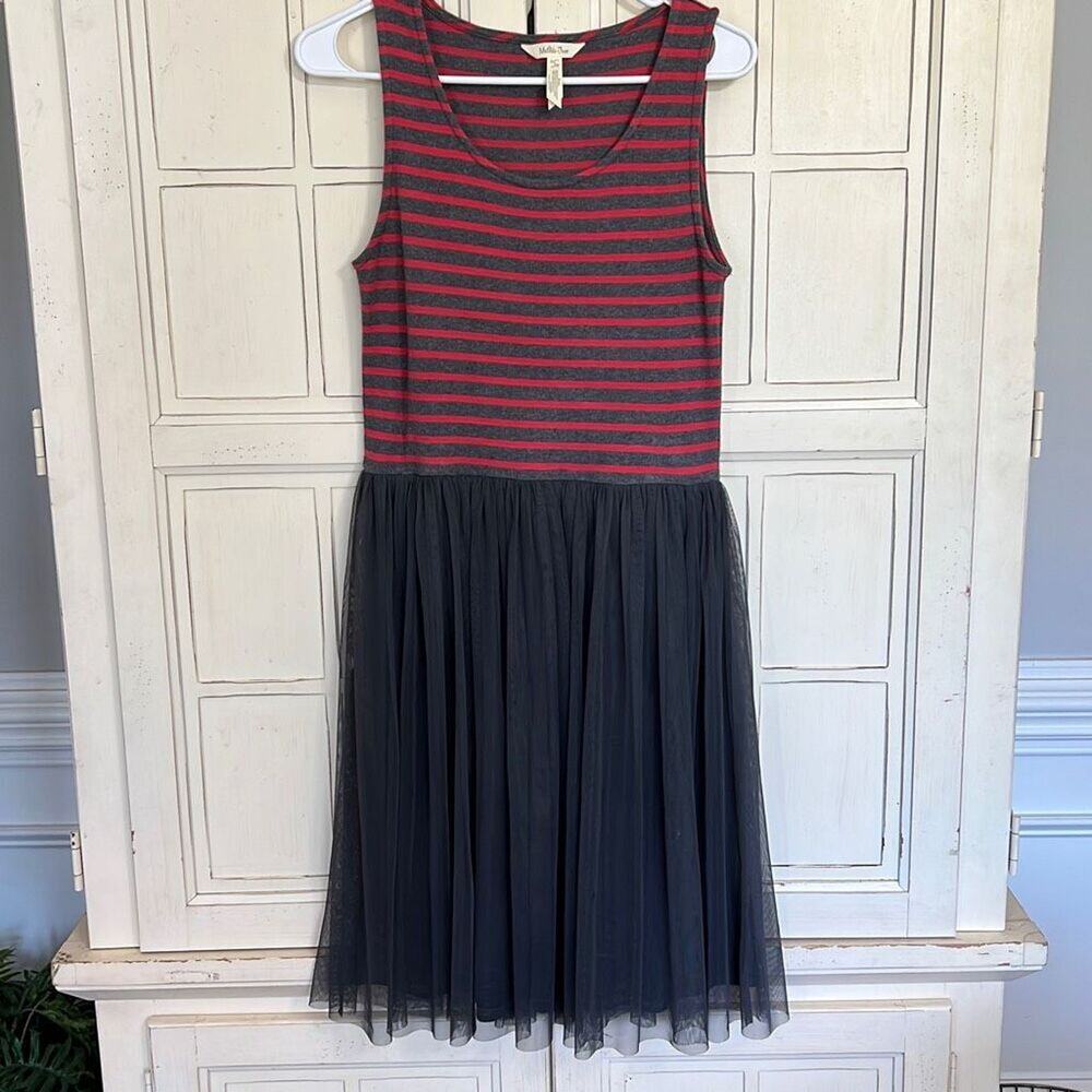 Matilda Jane Red and Black Striped Tank Tulle Midi Dress